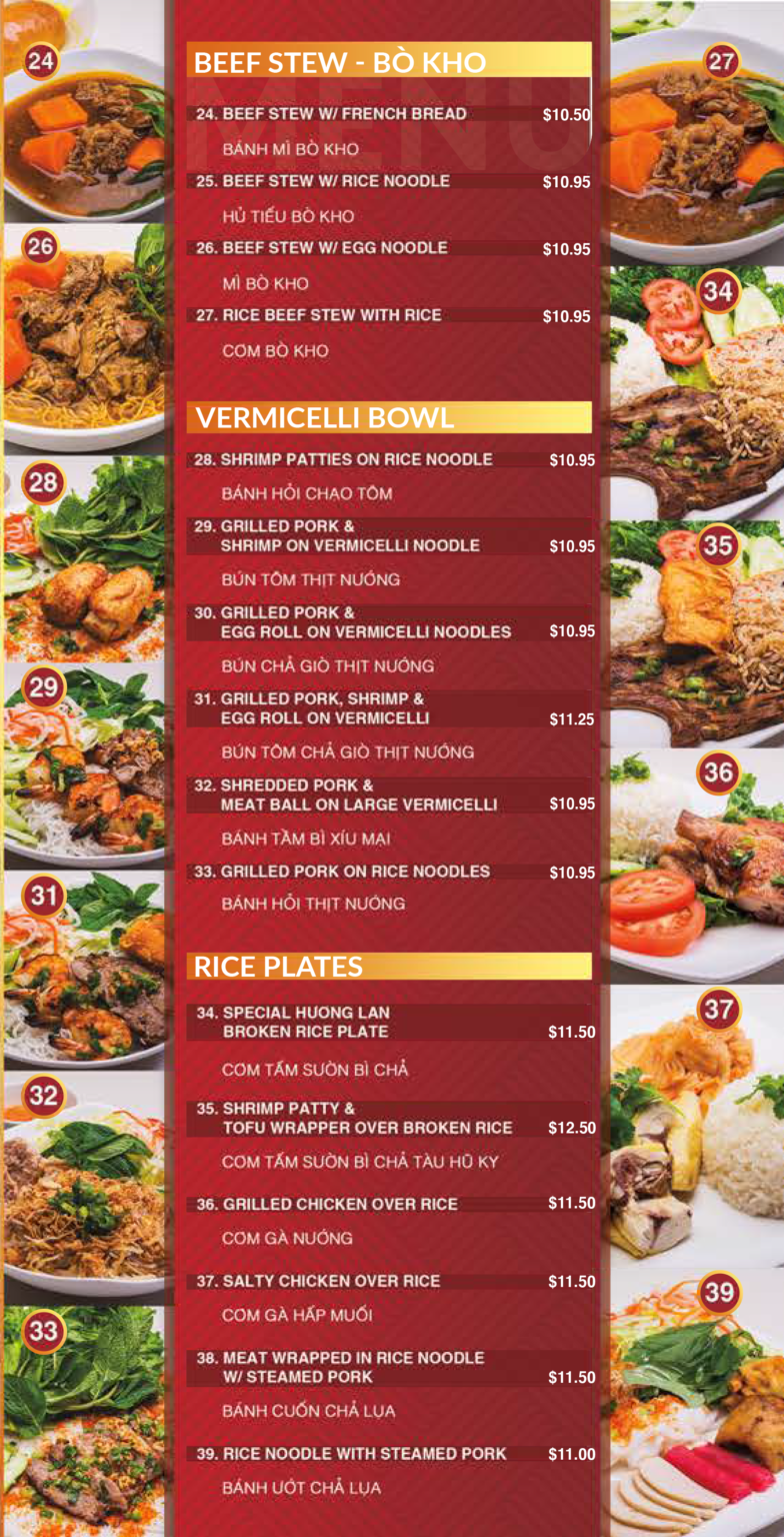 Menu Huong Lan Sandwiches