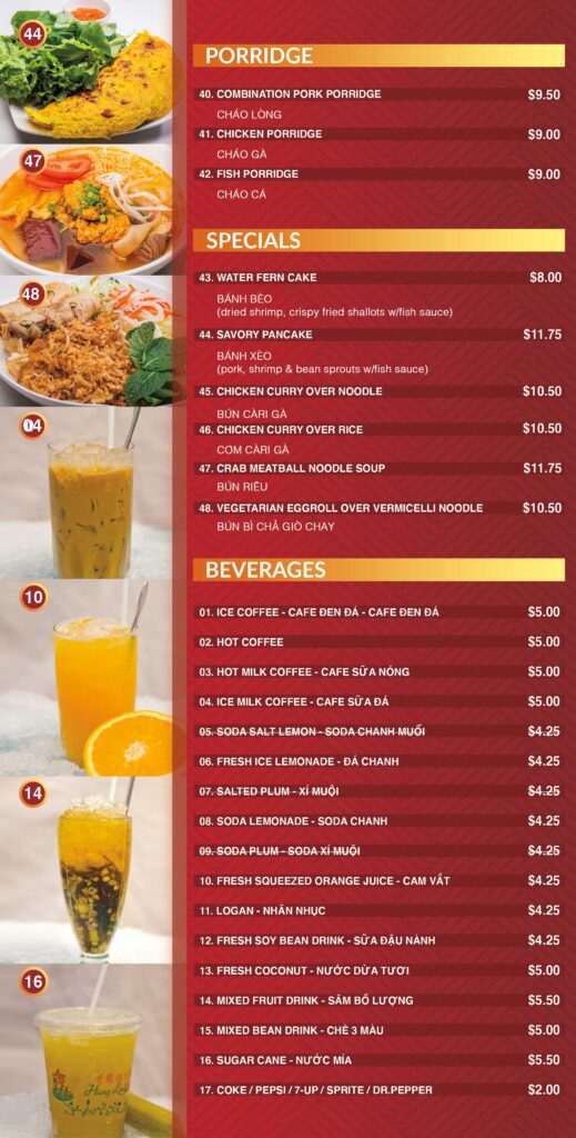 Menu Huong Lan Sandwiches