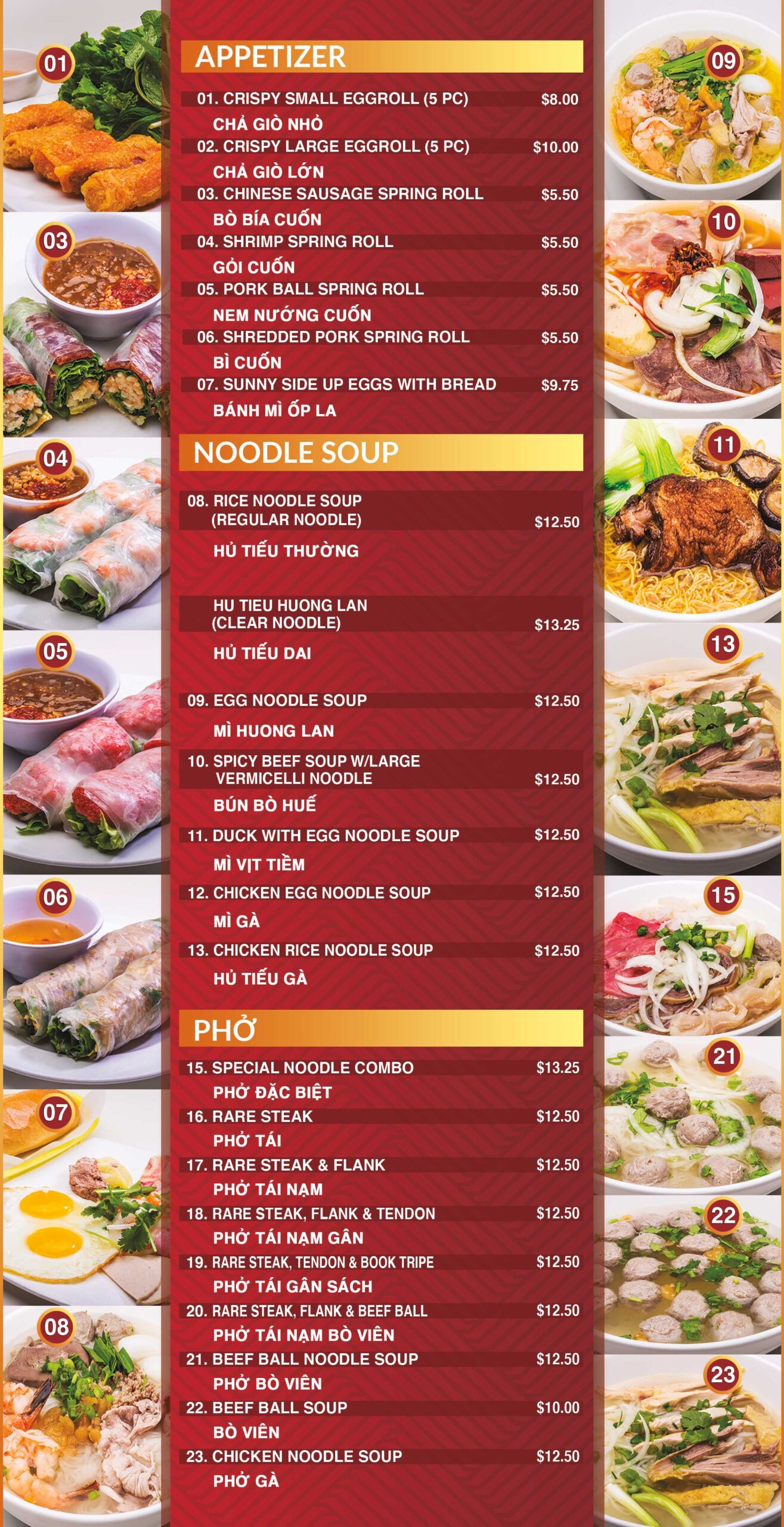 Menu Huong Lan Sandwiches